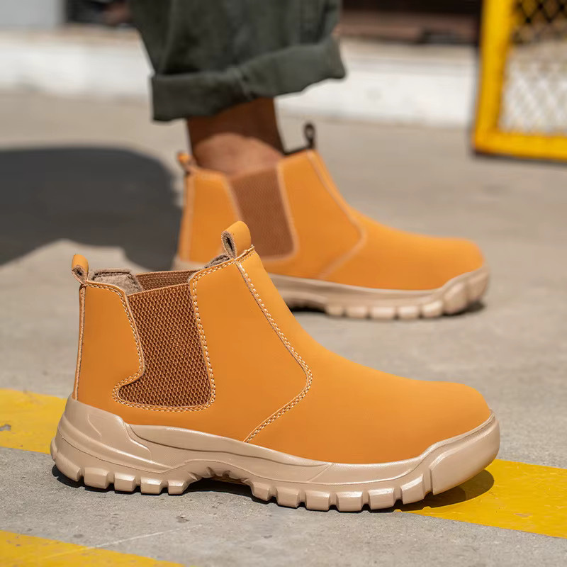 Kankeirr Ultraleichte Slip-On-Arbeitsstiefel für Herren mit Stahlkappe und Kevlar-Einlegesohlen, wasserdicht, Gelb - Bild 2