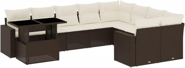 vidaXL 10-teilige Garten-Sofagarnitur aus Poly-Rattan mit Kissen in Braun - Bild 1
