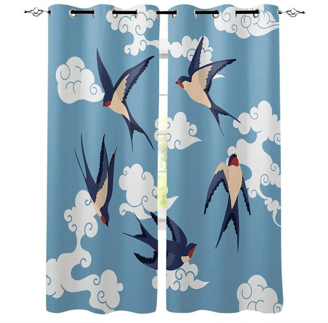 Yiran Furniture Fenstervorhänge mit rotem Wolkenmuster auf schwarzem Hintergrund, 2er-Set aus Polyester, halbtransparent mit Ösen, Breite: 65 cm, Höhe: 135 cm - Bild 1