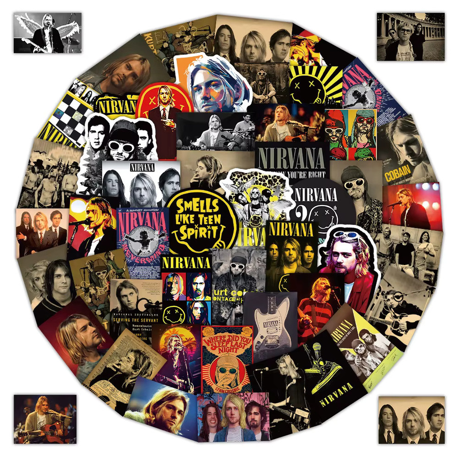 52 Stück Nirvana Band Aufkleber Set in Multicolour für Laptops, Handyhüllen und Gitarren von Papery Pop Store - Bild 2