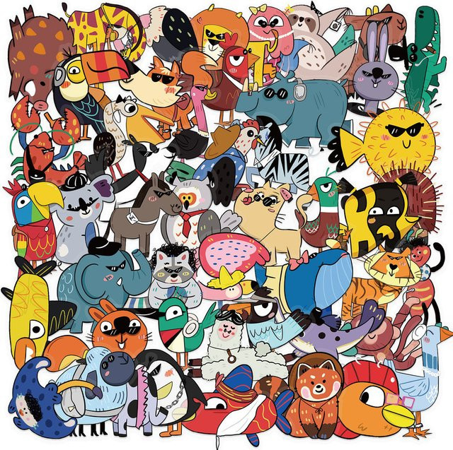 50 Stück transparente Cartoon-Tier-Aufkleber aus wasserfestem PET für Scrapbook und Bastelarbeiten von RecordingYourLife Store in Multicolour - Bild 1