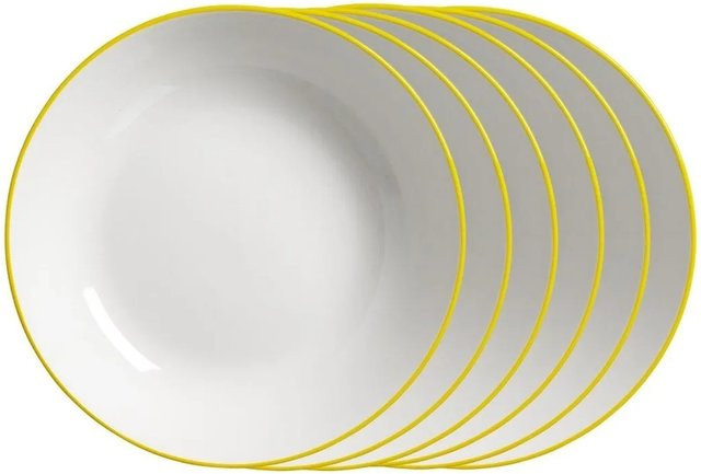 Ritzenhoff & Breker Adela Suppenteller aus Porzellan 6er Set Gelb Weiß Durchmesser: 20 cm - Bild 1