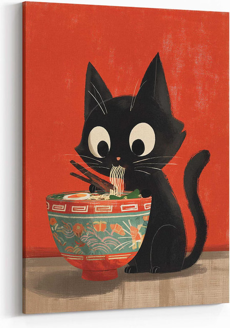 Vintage Ramen-Katzen-Poster von SHENCHEN als mehrfarbige Wanddekoration im rechteckigen Design - Bild 1