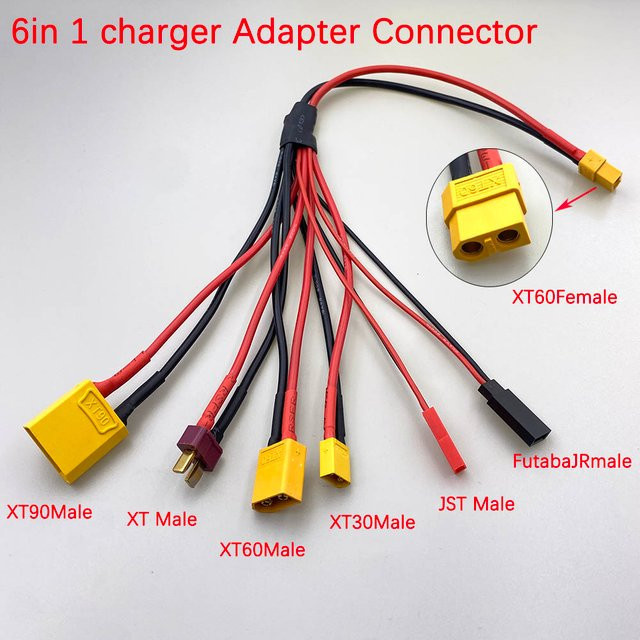 HBXINTAO XT60 Multi-Stecker-Konvertierungskabel mit XT60 Buchse auf XT, JST, Futaba, JR, XT30 und XT90 Stecker für Ladegeräte - Bild 1