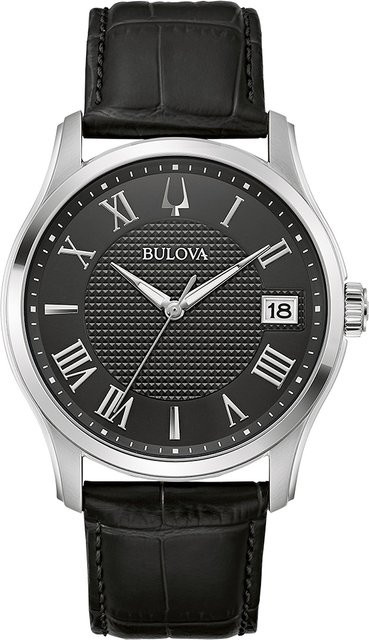 Bulova Herrenuhr, Quarz, Edelstahl, 41 mm, Leder, Schwarz, 3 ATM - Bild 1