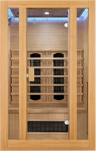 Artsauna Infrarotkabine Nyborg S120K aus Hemlockholz in Braun mit LED-Farblicht und 5 Keramik-Flächenstrahlern B/T/H: 120 x 105 x 190 cm - Bild 1