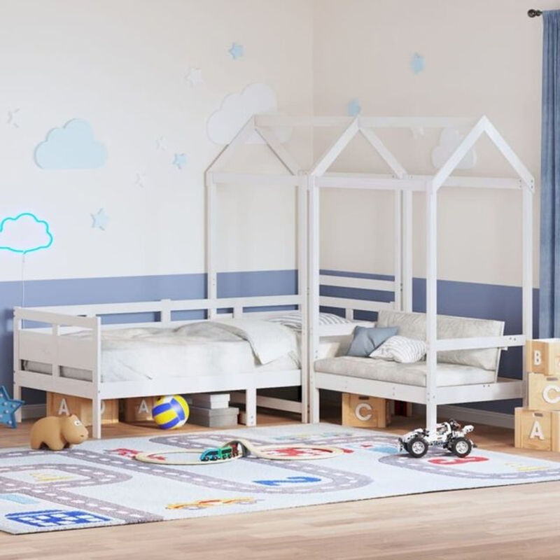 vidaxl Tagesbett mit Bank und Dach aus Kiefernholz in Weiß im Landhaus- und Skandinavischen Stil, B/T/H: 200 x 80 x 86 cm - Bild 1