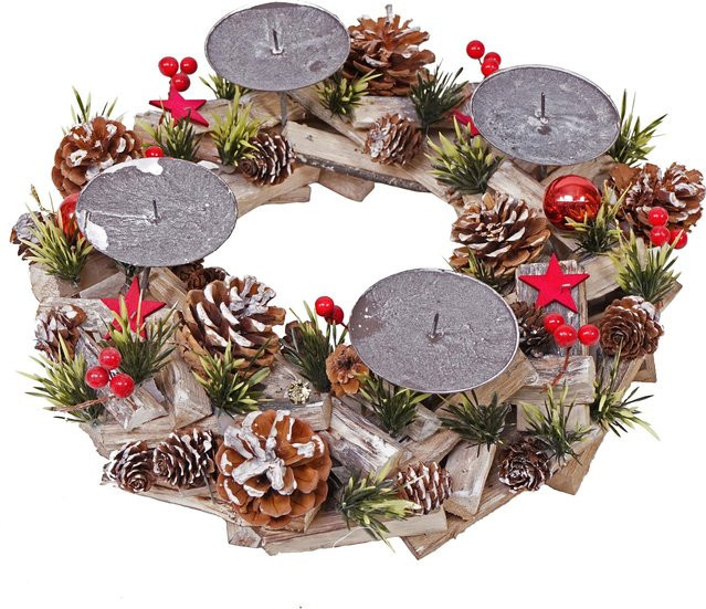 Adventskranz MCW-H50 aus Holz, runder Weihnachtsdeko-Kranz Durchmesser: 33 cm - Bild 1
