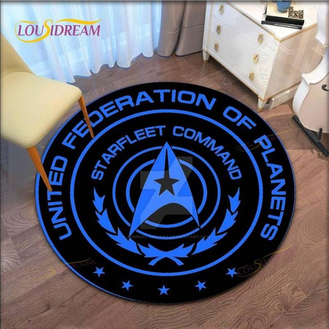 Runder Teppich mit Star Trek-Logo-Muster von YangJOJO in Blau, Durchmesser: 80 cm - Bild 1