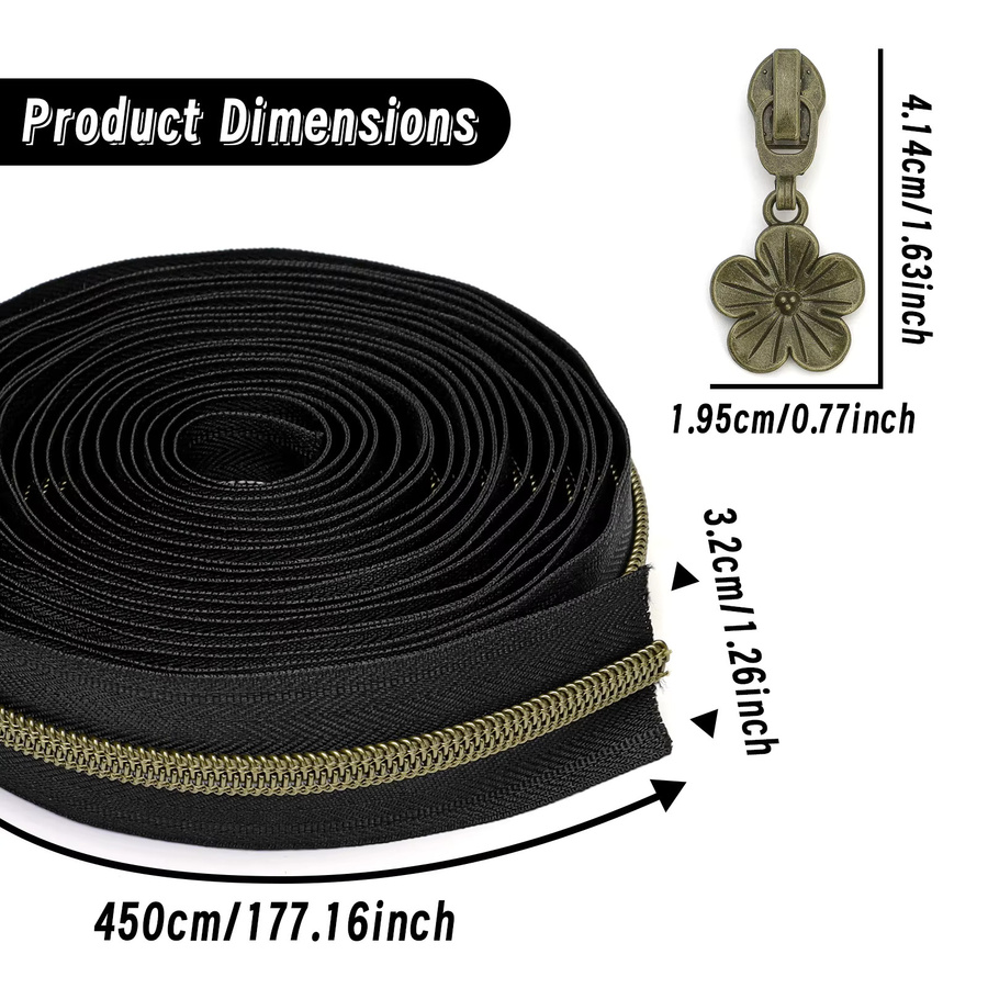 Changsons Reißverschluss-Set mit 450 cm Nylon-Reißverschluss und 10 Reißverschlussköpfen in Bronze und Weiß - Bild 4