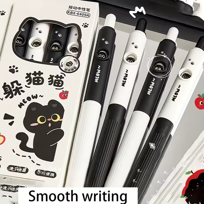 4 Stück Kawaii-Katzenstifte mit Pfoten-Design, 0,5 mm Spitze, schnell trocknende schwarze Tinte, ideal für Schule und Journaling - Bild 6