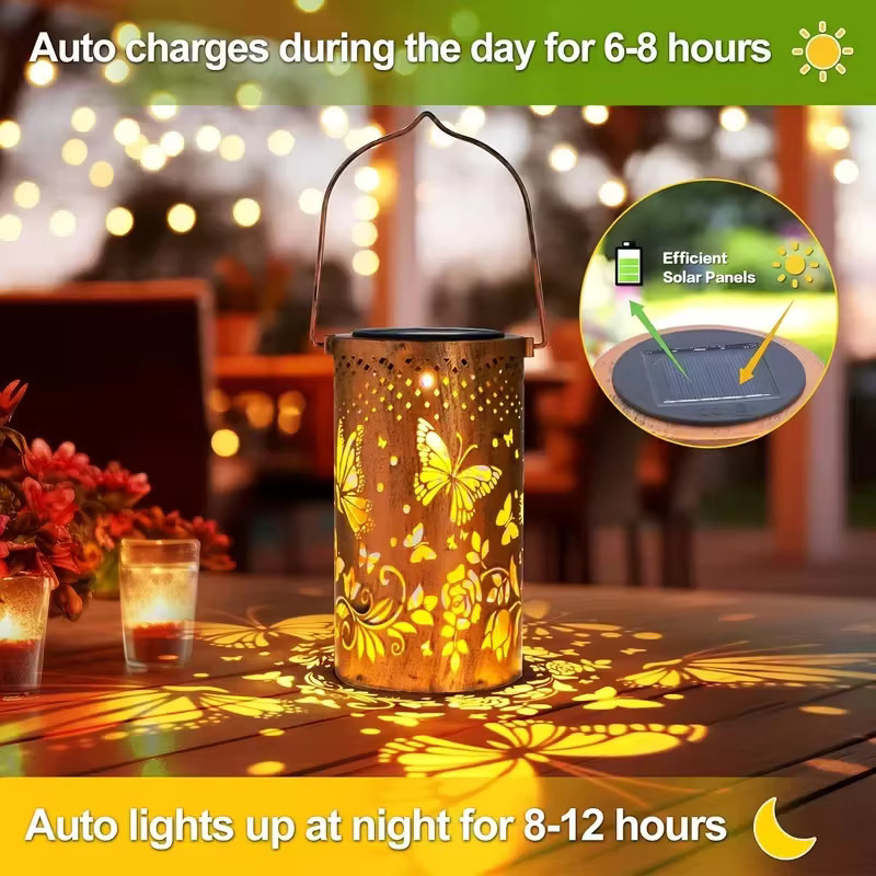 Leclstar Solarbetriebene Schmetterlings-LED-Laterne aus Metall als dekorative Hängeleuchte für Garten und Außenbereich - Bild 2