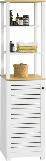 SoBuy Hochschrank Weiß aus MDF mit 3 offenen Fächern und Lamellentür BZR43-W, Höhe: 160 cm, Breite: 40 cm, Tiefe: 30 cm - Bild 1