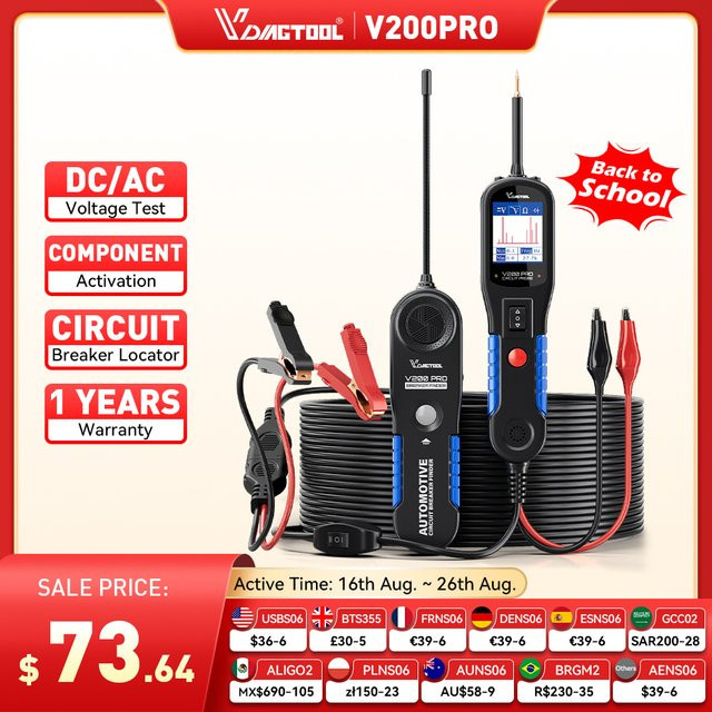 VDIAGTOOL V200PRO Kit Kfz-Stromkreisprüfer 12/24V mit 12m Kabel für Relais, Sicherungen, Kraftstoffeinspritzung und Schalterfinder, Schwarz - Bild 1