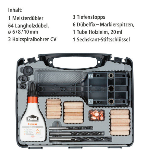Wolfcraft Universal-Meisterdübler-Set 78-teilig in Grau und Mehrfarbig für Holz und Metall - Bild 3
