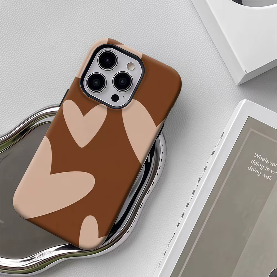 Handyhülle Light Hearts in Braun für iPhone 17 16 15 14 13 12 Pro Max Plus mit doppelschichtiger Rückseite - Bild 4