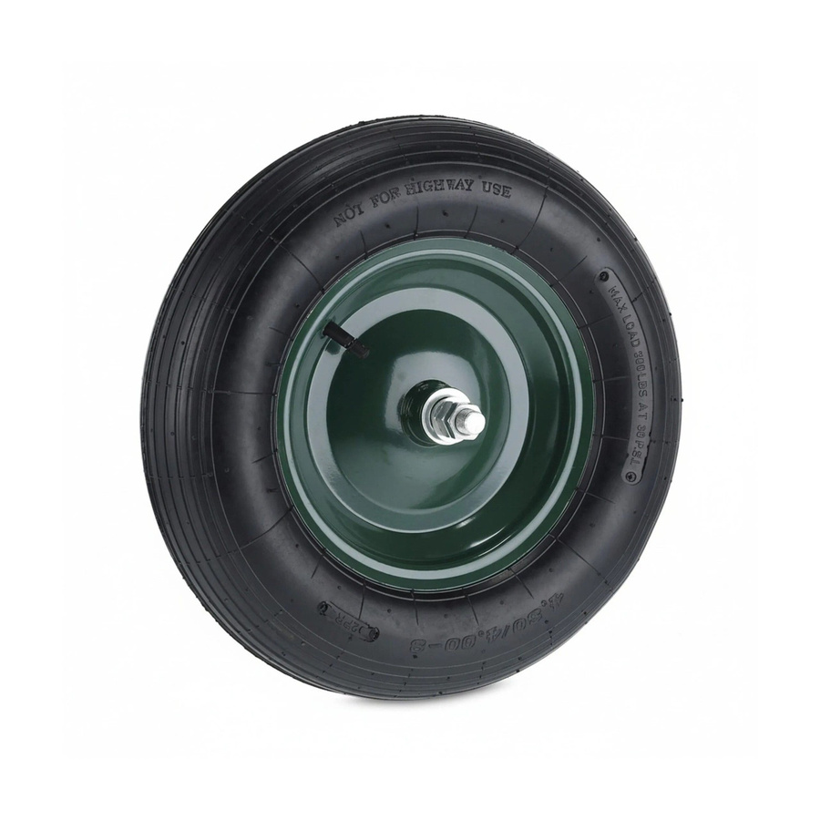 Relaxdays Schubkarrenrad aus Gummi und Stahl in Schwarz und Grün, luftbereift und kugelgelagert inklusive Achse, Durchmesser: 39 cm, Breite: 9 cm - Bild 2