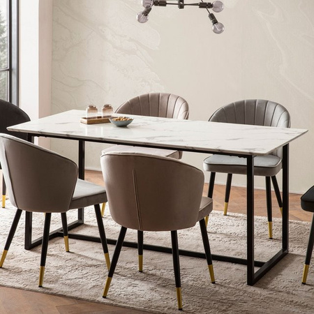 Esszimmertisch FineBuy in Marmor-Optik, Weiß, Rechteckig, B/T/H: 120 x 60 x 76 cm