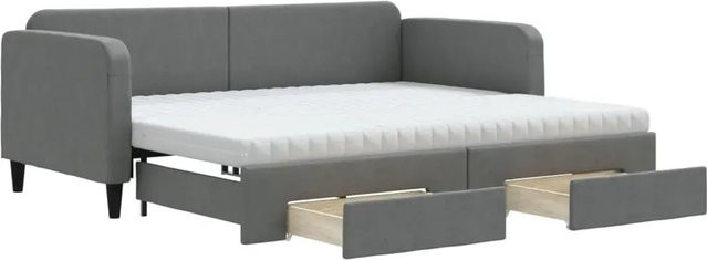 vidaXL Tagesbett ausziehbar mit Schubladen in Dunkelgrau, gepolstertes Daybed mit Schaumstoff und Stoffbezug, B/T/H: 90 x 200 x 75 cm - Bild 1