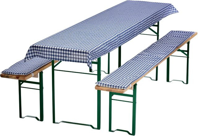 NYVI Bierbankauflagen Set NYVIGala 3-teilig für Bierzeltgarnitur, Tischdecke und Sitzpolster, Blau Kariert, B/T: 240 x 70 cm - Bild 1
