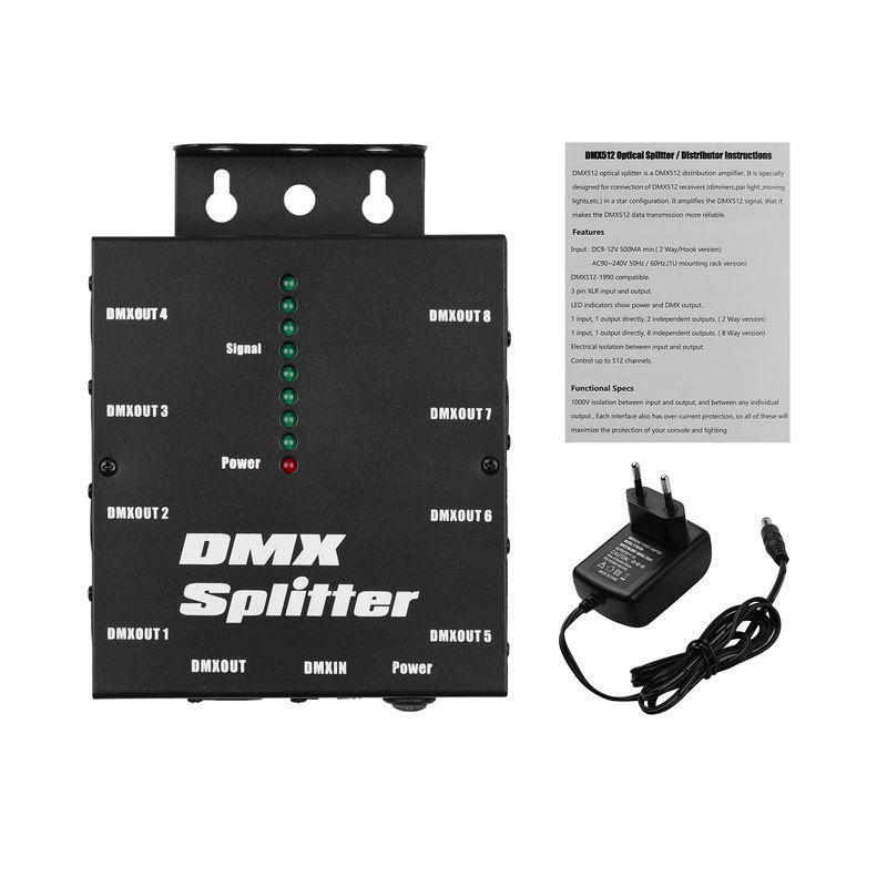 Andoer DMX512 Optischer Signalverstärker und Splitter mit 1 Eingang und 8 unabhängigen Ausgängen, EU-Stecker, Schwarz - Bild 8