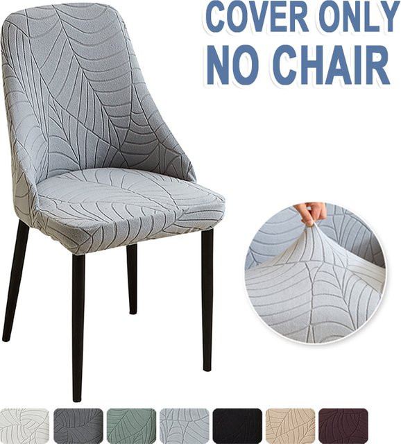 WANERQU Elastische Esszimmer-Stuhlbezüge mit Blättermuster in Grau, Jacquard-Stuhlhussen für gebogene Sessel - Bild 1