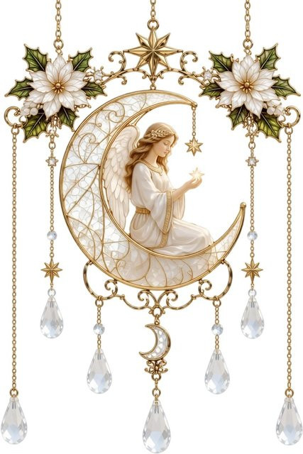 Ziyizu Acryl-Sonnenfänger Wind Engel Design in Gold als flaches 2D Dekorationspanel - Bild 1
