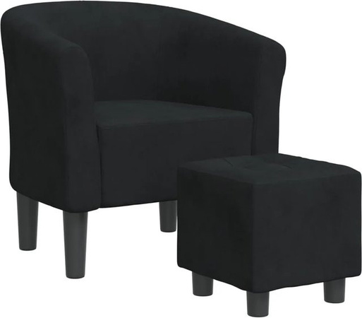 vidaXL Clubsessel mit Fußhocker in Schwarz aus Samt mit Holzgestell