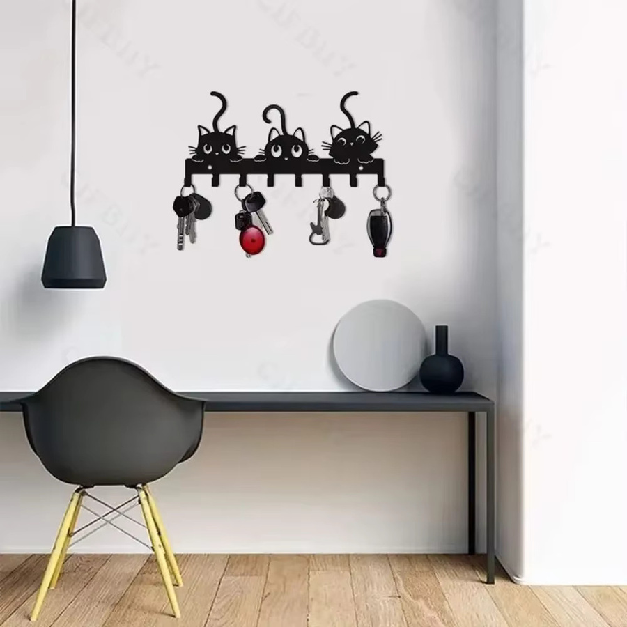 CIFBUY Wandhaken in Katzenform aus Metall, Schwarz, Dekorativer Halloween Katzen Wandhaken für Schlüssel und Kleidung - Bild 4