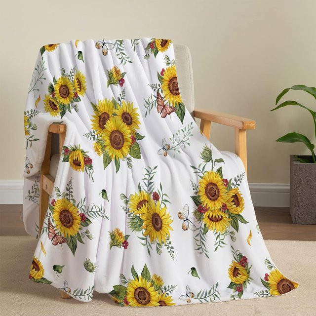 JMG Household Supplies Überwurfdecke Wildblumen Floral, weiche Plüschdecke aus Fleece, Weiß, B/B: 130 x 150 cm - Bild 1