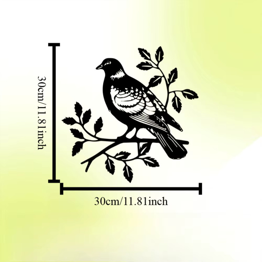 CIFBUY Rustikale Tauben-Wandkunst aus Metall in Schwarz mit Zweig-Design für Garten und Innenbereich - Bild 2
