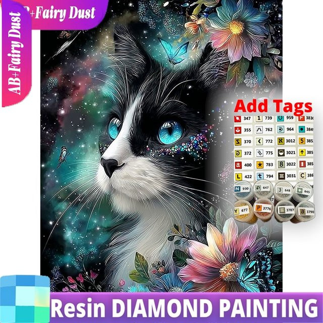 Potdemiel Diamantmalerei Set mit Katzen und Blumen in Multicolour, runde Resin-Stickerei zur Heimdekoration, Durchmesser: 25 cm - Bild 1
