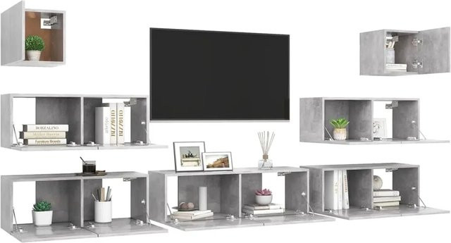vidaXL 7-tlg. TV-Schrank-Set modern in Betongrau aus Holzwerkstoff, Wandmontage, B/T/H: 80 x 30 x 30 cm, 100 x 30 x 30 cm und 30,5 x 30 x 30 cm - Bild 1