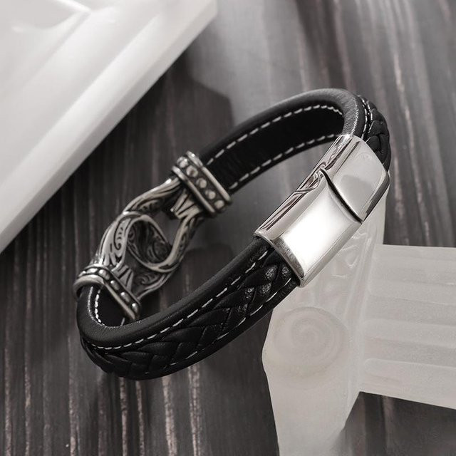 YIRAN Lederarmband, Edelstahl, Herren, grau - Bild 1