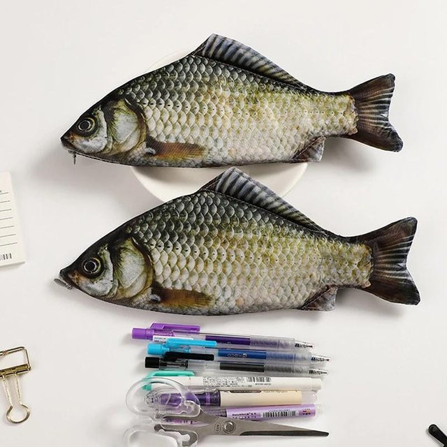 Niedriges Federmäppchen im Fischdesign als tragbare Schreibwaren-Aufbewahrungstasche für Schüler in Mehrfarbig - Bild 1