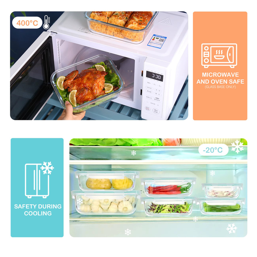 SAEIV 8-teiliges Set aus luftdichten Glas-Vorratsbehältern, transparent, 370 ml und 1040 ml, BPA-frei, mikrowellen- und spülmaschinenfest - Bild 2