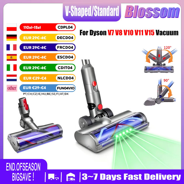 Dyson Staubsaugerkopf für V7 V8 V10 V11 V15 als V-förmige Boden- und Teppichbürste, abnehmbar und waschbar, Breite: 25,5 cm, Höhe: 13,0 cm - Bild 1