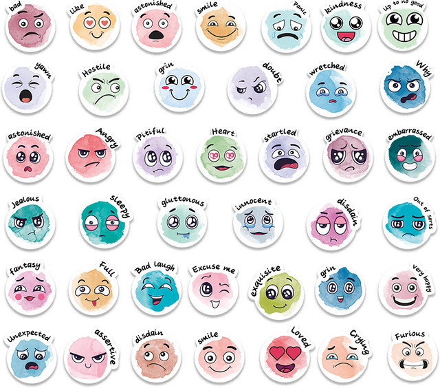 200 Stück Gesichtsaufkleber mit emotionalen Gefühlen in Multicolour für Schule und Studium - Bild 1