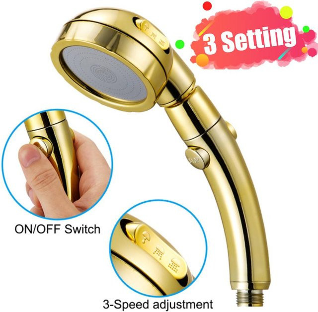 CosyHome Edelstahl Handbrause mit Massage- und Regenfunktion in Beige und Gold - Bild 1