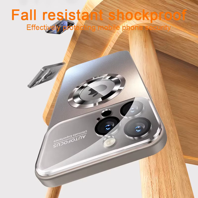 QIXTWO Luxus Glas Kamera Schutzhülle mit MagSafe Magnetischer Drahtlose Ladefunktion für iPhone 11 12 13 14 15 16 17 Pro Max Air Plus Stoßfeste Abdeckung in Gold - Bild 3