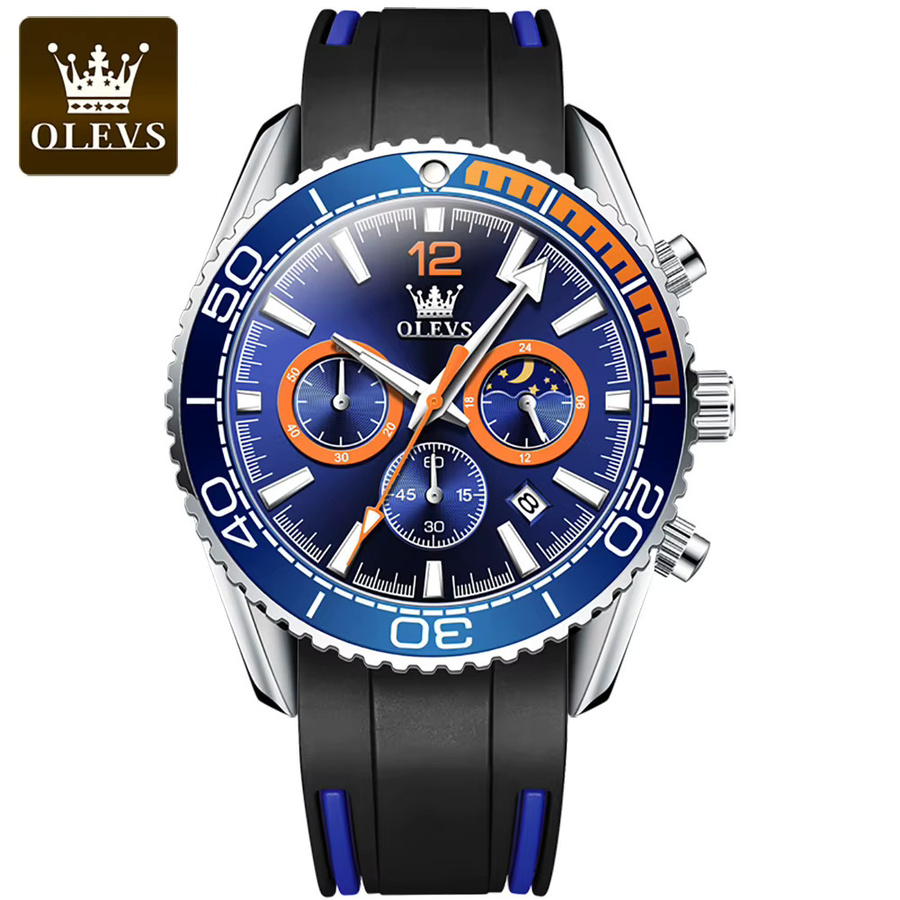 OLEVS Chronograph, Quarz, Silikon Armband, Blau, Herren - Bild 6