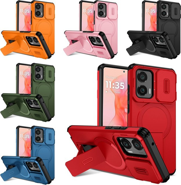 Motorola Luxuriöse Rüstungs-Magnethülle für Moto G Play Power 5G Edge Stylus 2024 2025 in Rot mit Objektivständer und kabelloser Ladehalterung - Bild 1