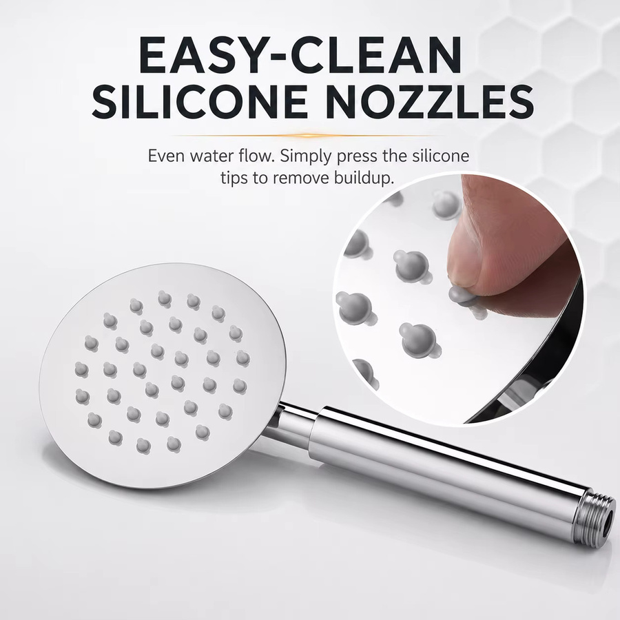 LITERE SANITARY WARE Handbrausekopf aus 304 Edelstahl in Silber, rund, hochdruckstark und wassersparend mit Silikondüsen zur einfachen Kalkreinigung - Bild 2