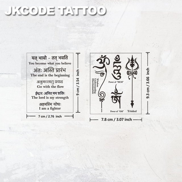 JKCODE TATTOO Sanskrit Power Words Temporärtattoo, Unisex - Bild 1