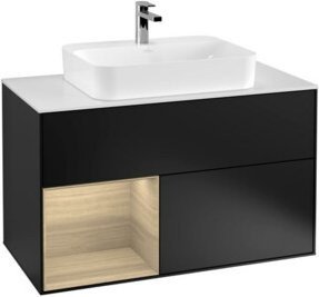 V&B Waschtischunterschrank Finion 100 Wandmontage mit LED-Beleuchtung und Regalelement in Weiß lackiert - Bild 1
