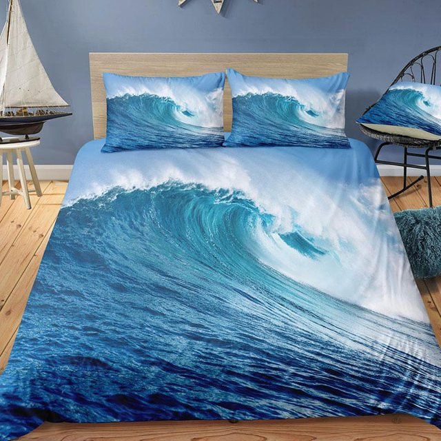 Dream NS Natur-Bettwäsche-Set mit 3D-Digitaldruck Strand und Kokosnusshain, Blau, Material: Mikrofaser, B/H: 140 x 210 cm - Bild 1