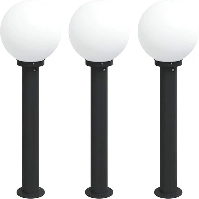 vidaXL Pollerleuchten 3er Set Schwarz aus Edelstahl mit IP44 Schutzklasse, Höhe: 80 cm - Bild 1