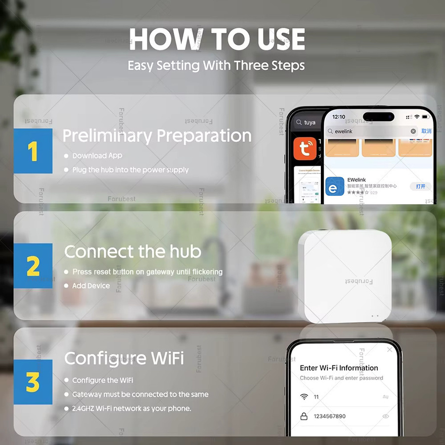 Forubest Zigbee 3.0 Gateway Hub Smart Home Wireless Bridge in Weiß für Tuya und Ewelink App kompatibel mit Alexa und Google Home - Bild 5