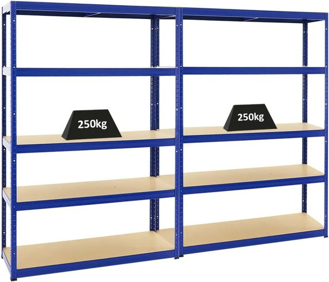 PROREGAL Big Elephant Schwerlastregal Set 2er Pack Blau, H x B x T: 180 x 120 x 45 cm, mit verstellbaren MDF-Holzböden und pulverbeschichtetem Metallgestell - Bild 1