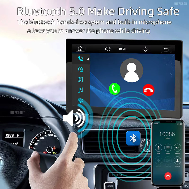 Hippcron 9-Zoll Tragbarer Auto-Multimedia-Videoplayer mit Wireless CarPlay und Android Auto, Touchscreen und FM-Signalübertragung, Schwarz - Bild 4